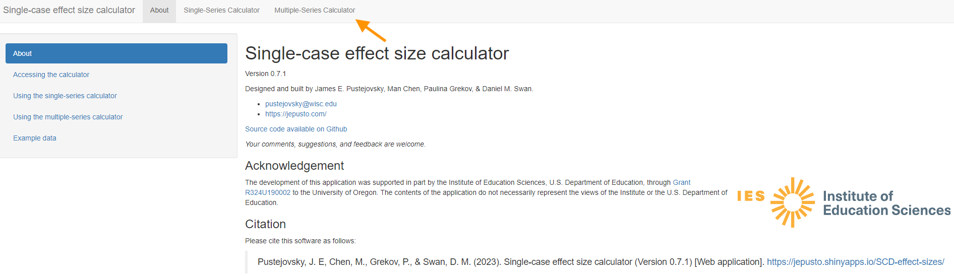 Single-case effect size calculator web application (Pustejovsky et al., 2023)