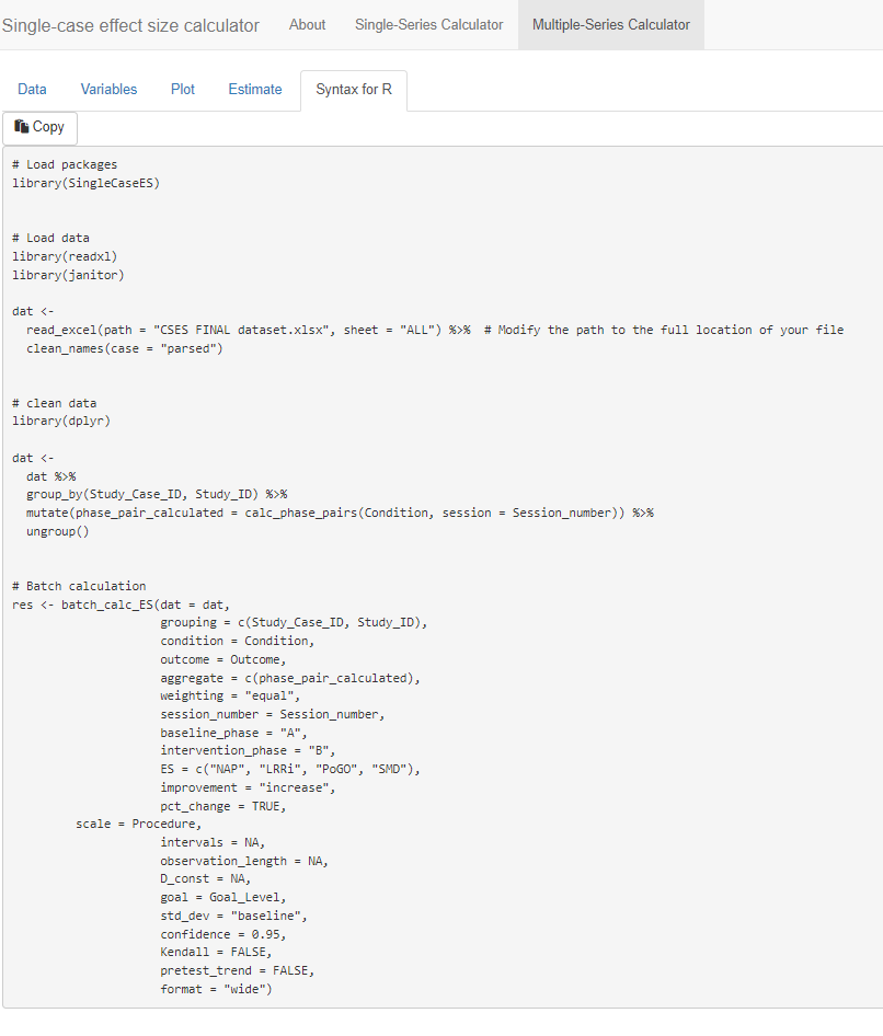 Generated Syntax for R Script