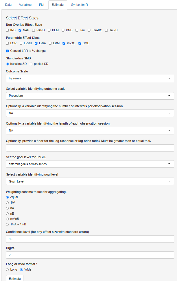 Estimate Section of the Multiple-Series Calculator