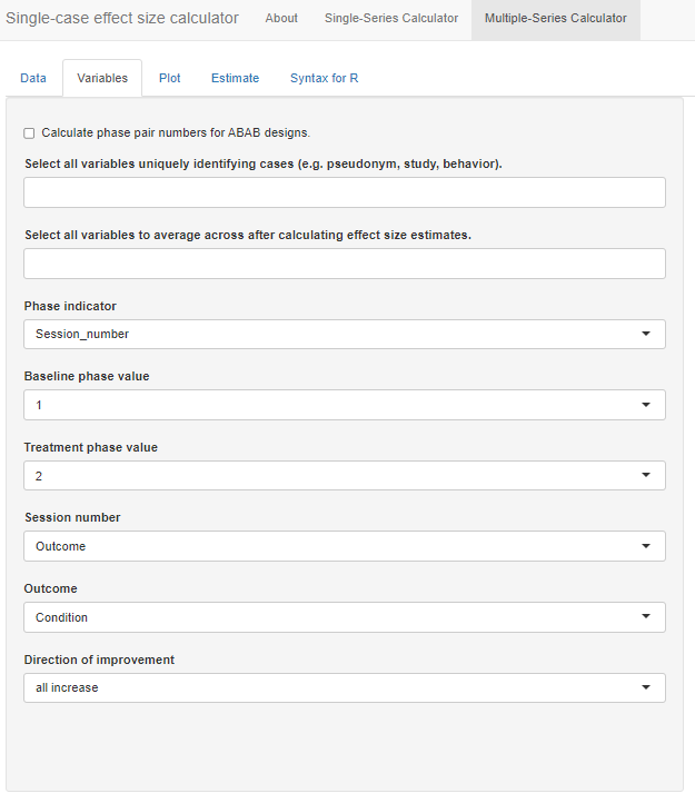 Variables Section Menu