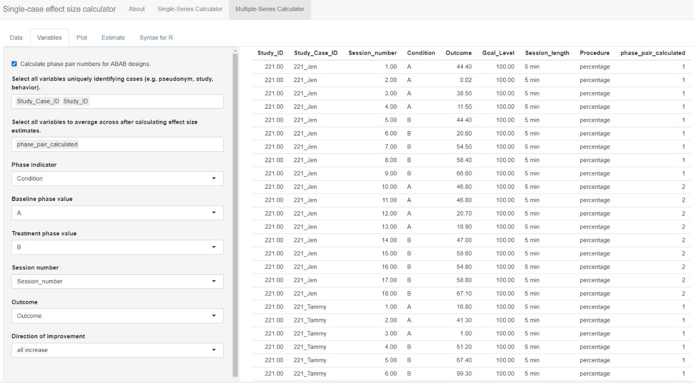 Multi-Series Calculator Variables tab